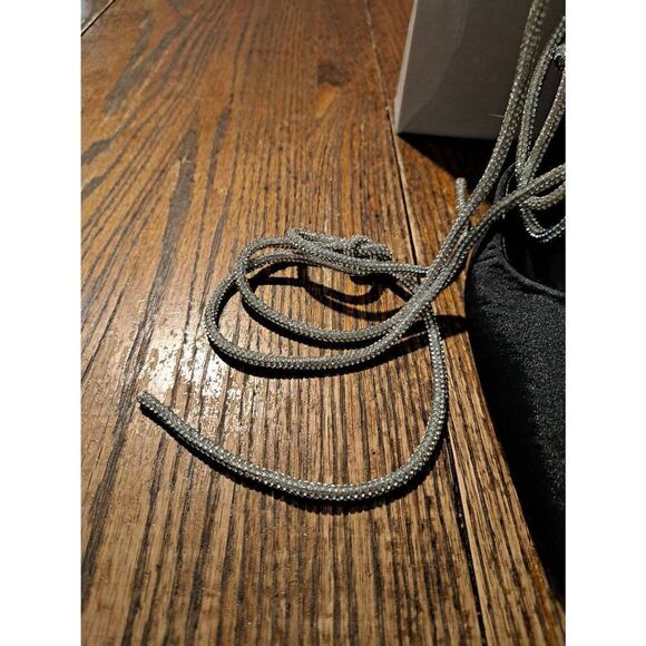 Black Rhinestone Lace-Up Stiletto Heels Rear Zip Satin Look Size 39 Sz 8–8.5 - Picture 3 of 7